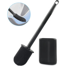 Toilet Brush Silicone Flat Antibacterial WC Brush Bathroom Cleaning Brush Floor or Wall Mounted Black