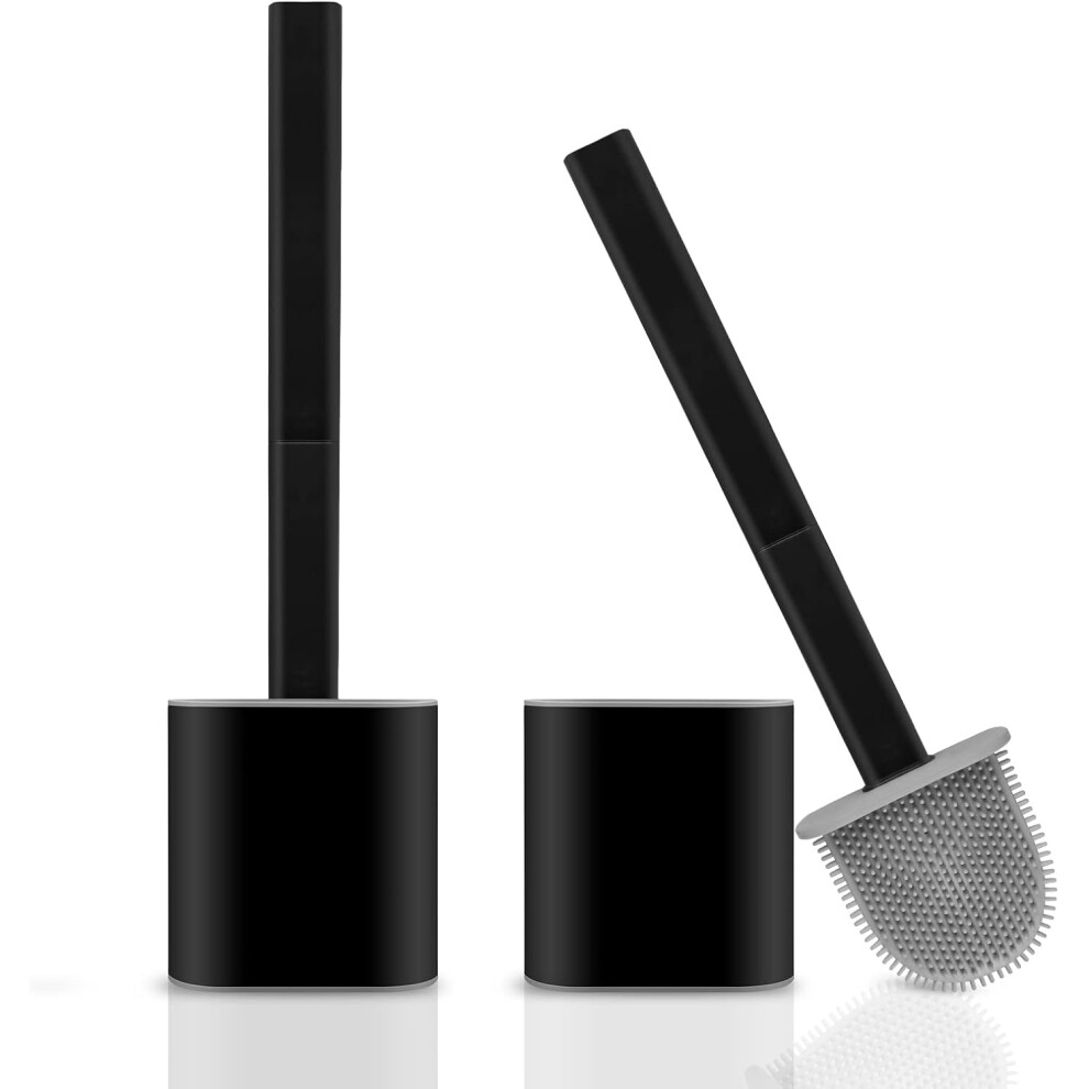 2PCS Toilet Brush Silicone Flat Antibacterial Brush Bathroom Cleaning Brush Floor or Wall Mounted Black