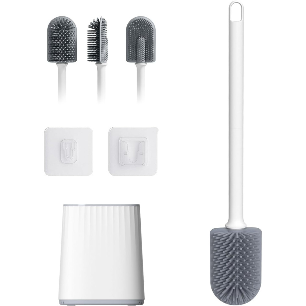 Toilet Brush Flat Silicone Antibacterial WC Brush with Quick Dry Stand Cleaning Brush