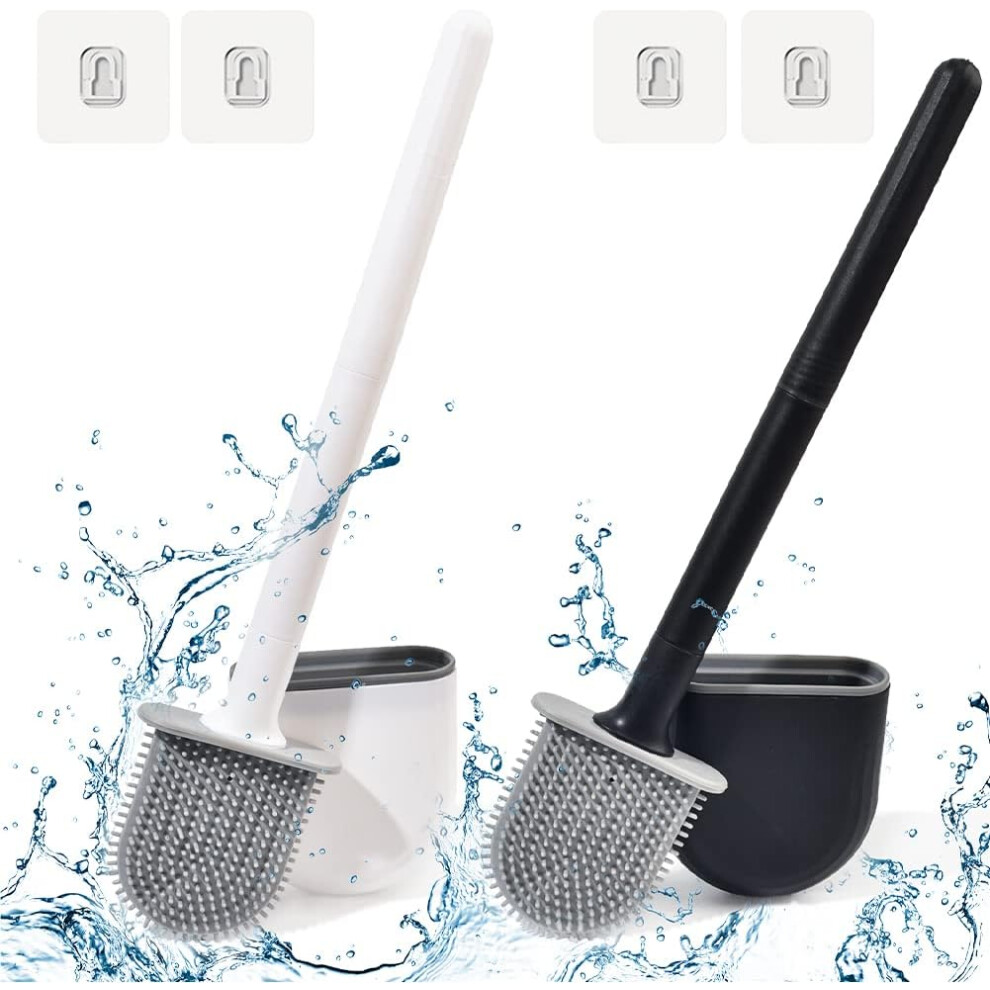 2 Pcs Toilet Brush Flat Silicone Antibacterial WC Brush with Quick Dry Holder