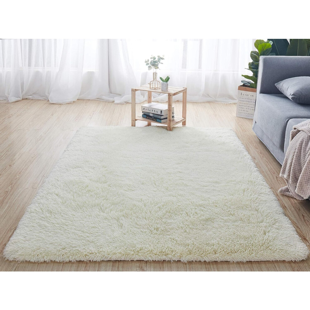 Living Room Rug Soft Fluffy Bedroom Carpets 80x160cm Indoor Carpets Anti-Slip White