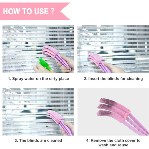 2 Pcs Window Blind Cleaner Duster Brush Blinds Cleaning Tools with 2 Microfiber Cloth Pink+Grey 1