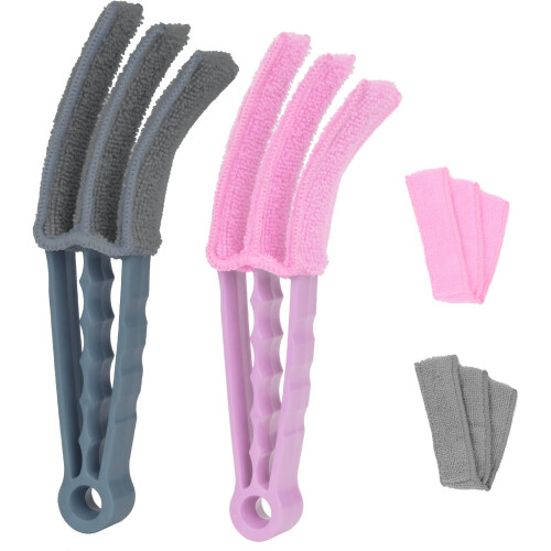 2 Pcs Window Blind Cleaner Duster Brush Blinds Cleaning Tools with 2 Microfiber Cloth Pink+Grey