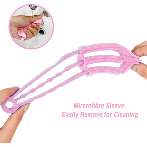 2 Pcs Window Blind Cleaner Duster Brush Blinds Cleaning Tools with 2 Microfiber Cloth Pink+Grey 2
