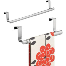 2X Kitchen Over Cabinet Expandable Towel Bars Hang on Inside or Outside of Doors, for Hand, Dish, Tea Towels - Brushed Stainless Steel