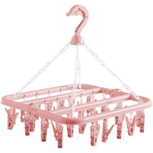 Sock Drying Rack with 32 Clips Hanging Drying Rack Can Be Rotated and Folded 360 Pink