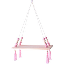 Hanging Nordic Swing Shelf, Wooden Display Floating Wall Hanging Rope Nordic Shelf For Living Room Bathroom Bedroom (Pink)
