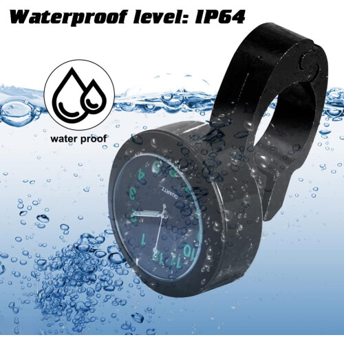 Motorcycle Handlebar Clock Waterproof Bicycle Motorcycle Watch Handlebar Clock Universal Black 2