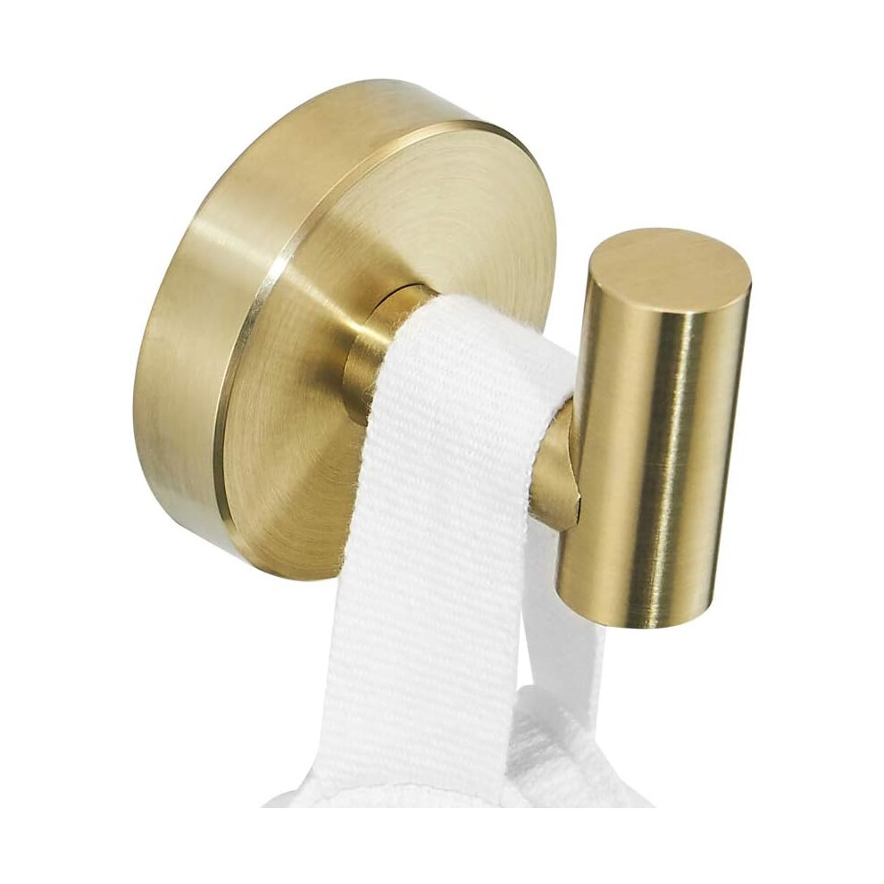 Towel Hook Gold, Brushed Brass Robe Hook for Bathroom Kitchen Toilet SUS Stainless Steel Hanging Clothes Coat Hook Wall Mounted