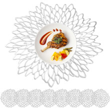 16Pcs Round Placemats and Coaster Sets Leaf Silver PVC 8 Table Placemats and 8 Coasters Heat Resistant Anti-slip and Washable