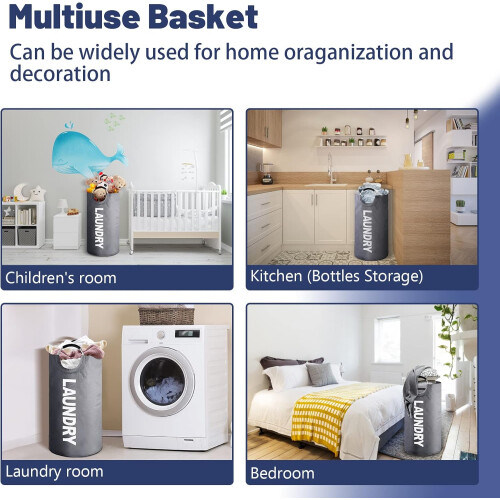 Laundry Basket 90L Large Capacity Foldable Laundry Bag with Aluminum Handle Gray 1