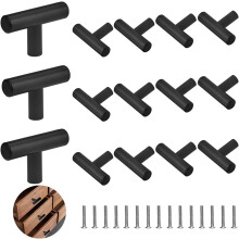 Stainless Steel T Bar Handles, 15pcs Single Hole Cabinet Pulls Door Handles Brushed Steel Drawer Knobs for Cupboard Furniture (10x50mm) (Black)