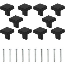Pack of 10 Black Door Knobs Square Solid Brass Kitchen Furniture Handles with Screws for Cabinet Cupboard Drawers (Black)
