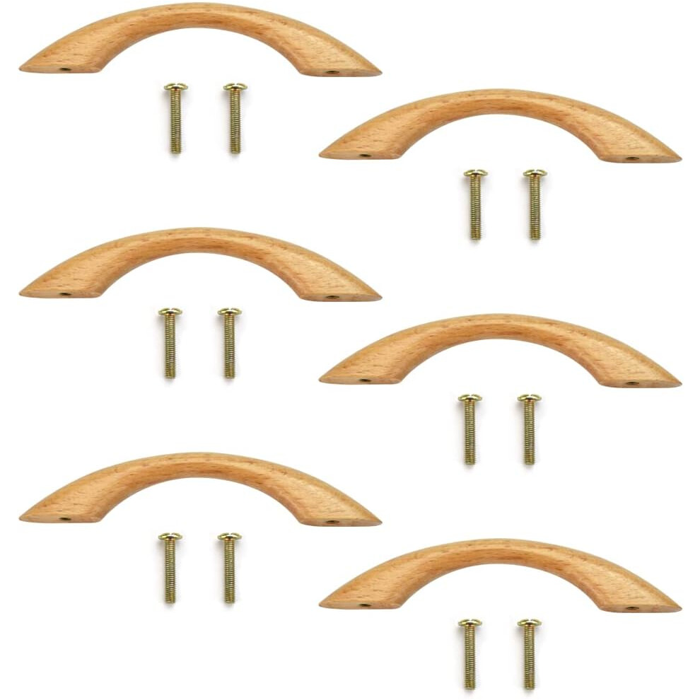 6PCS Wooden Cabinet Handles 96mm Hole Distance Beech Wood Bow Handles Drawer Pull Handles Cupboard Wooden Handle with Screws (128 x 13 x 23MM)-image-OPC-PFGFGRX-NEW