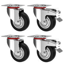 4X Heavy Duty Castor Wheels 100mm - Swivel casters with brake up to 70kg - Solid rubber Industrial Castors for Trolley Furniture Castors