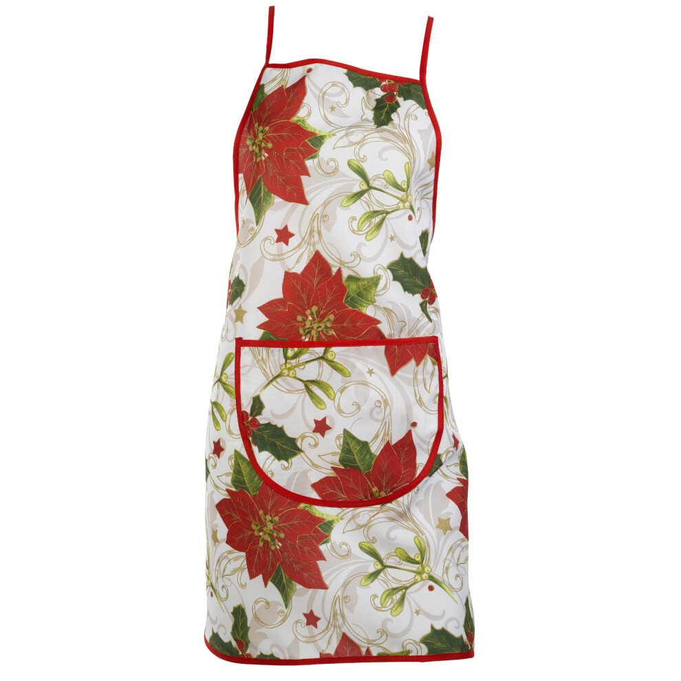 Floral Holly Poinsettia Christmas Apron Festive Dinner Cooking Pinny 28" x 30"