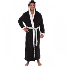 (XL, Dark Blue) Men Long Hooded Bathrobe Soft Nightgown Robe Dressing Gown