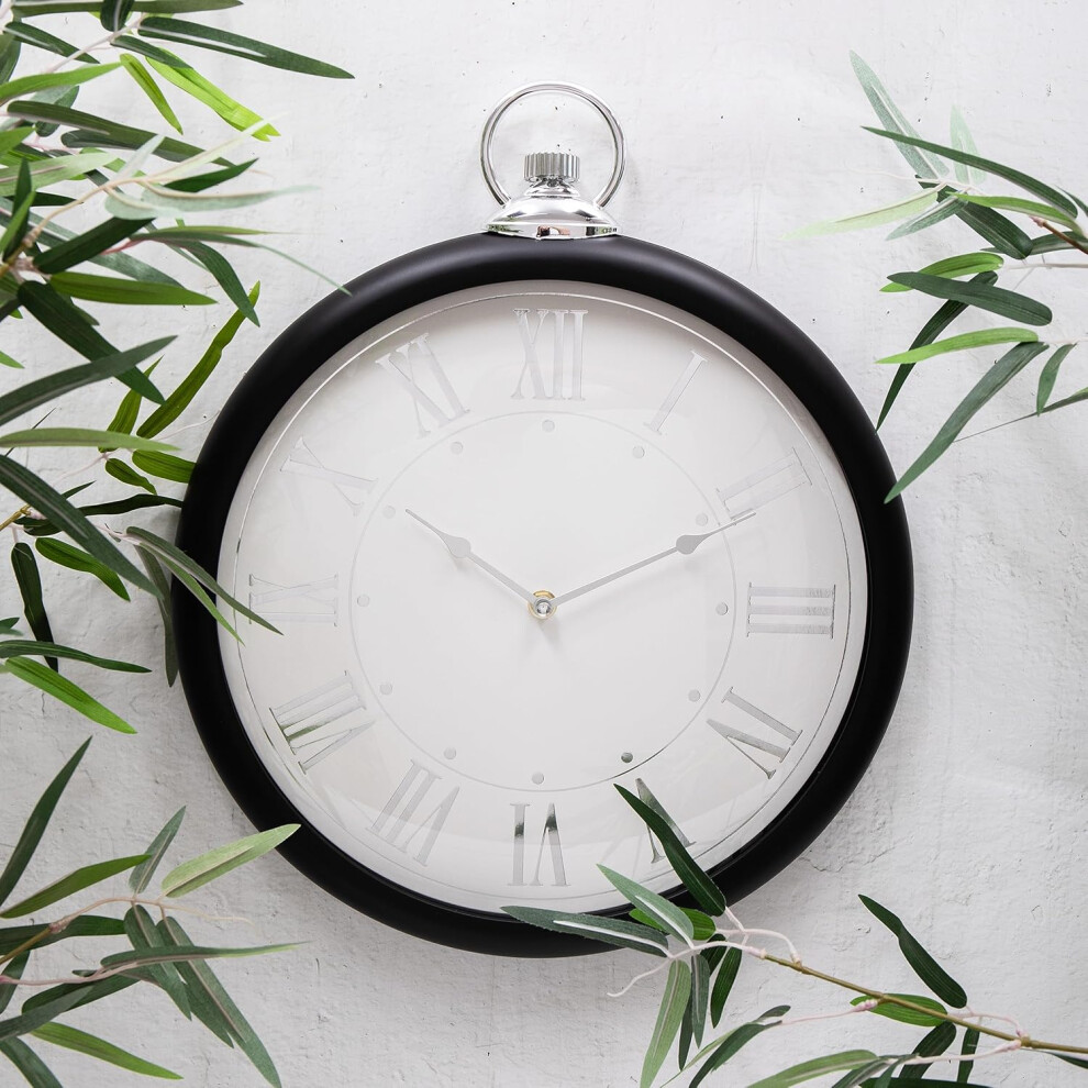 Black & Silver Pocket Fob Watch Round Vintage Retro Wall Clock