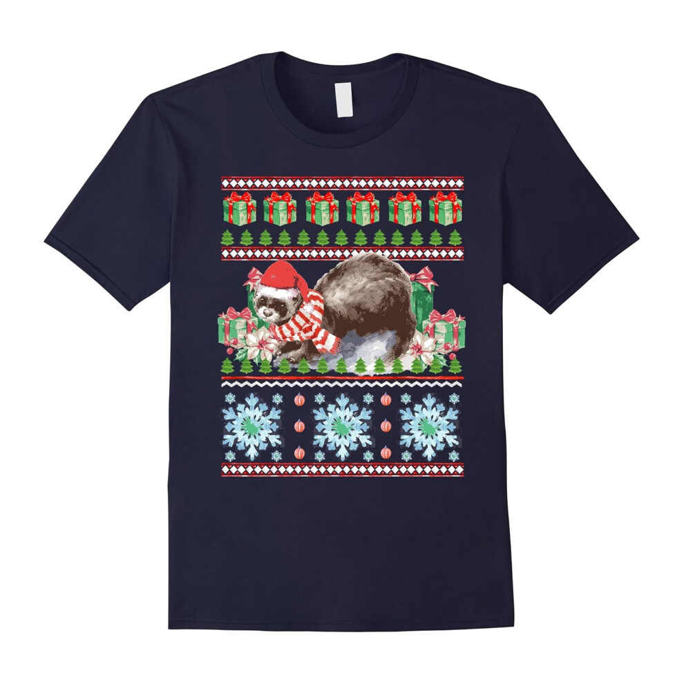 (XXL) Ferret Pet Lovers Ugly Christmas T-Shirt-Father's Day