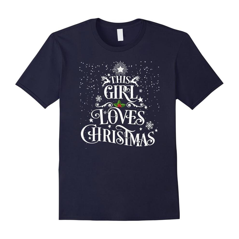 (M) This Girl Loves Christmas Cute xmas T-Shirt Tee-Father's Day