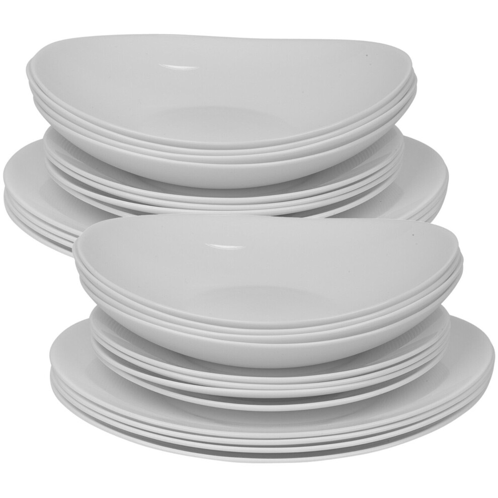 (Venice - Boat, 24 piece) 12/24 White Glass Dinner Set Small Plate Soup Bowl