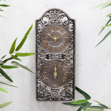 Silver Pewter Ornate Vintage Indoor/Garden Wall Clock & Thermometer