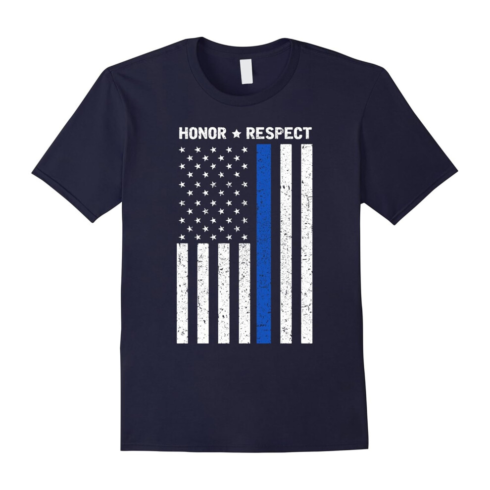 (XXXL) Thin Blue Line American Flag Honor Respect Police T-Shirt-Father's Day