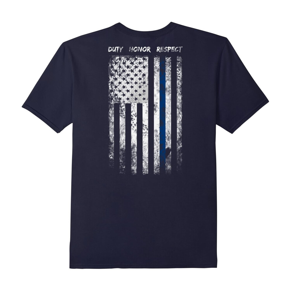 (XXL) Duty Honor Respect T-Shirt Blue Lives Matter Thin Blue Line-Father's Day