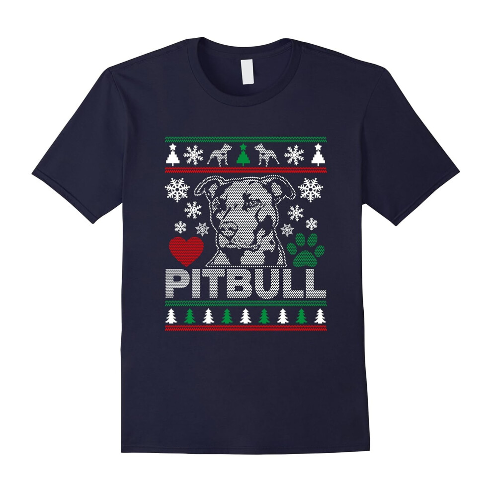 (S) Pitbull Ugly Christmas Sweater Funny Dog Lovers Gift T-Shirt-Father's Day