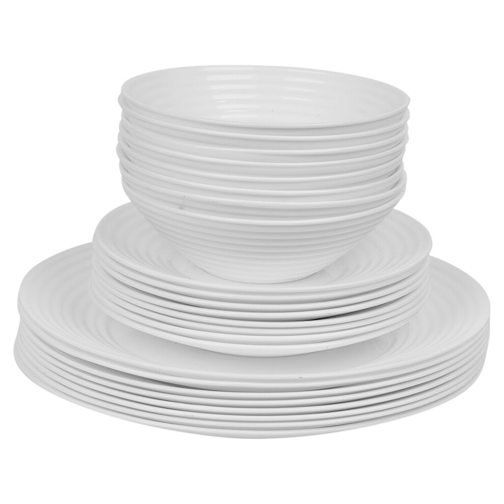 (Vienna - Ribbed, 24 piece) 12/24 White Glass Dinner Set Small Plate Soup Bowl