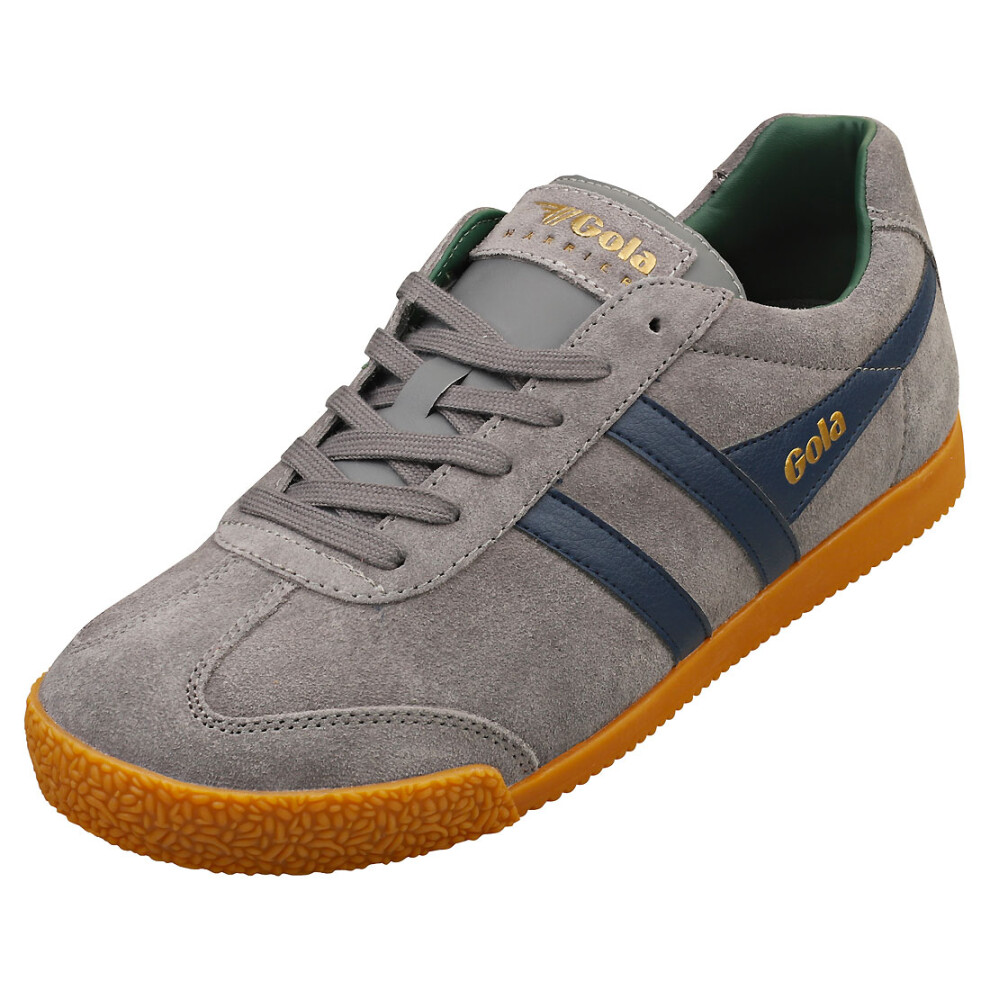 (9) Gola Harrier Mens Casual Trainers in Ash Navy Green