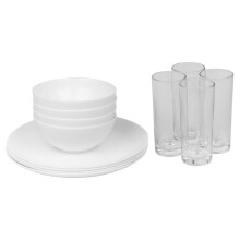 (Luna - Breakfast, 12 piece) 12/24 White Glass Dinner Set Small Plate Soup Bowl