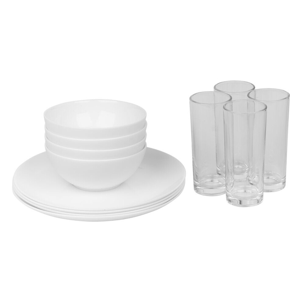 (Luna - Breakfast, 12 piece) 12/24 White Glass Dinner Set Small Plate Soup Bowl