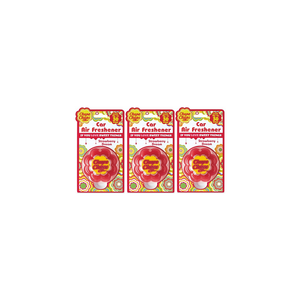 Chupa Chups Hanging Car Air Freshener Strawberry Dream Fragrance  (x3 Pcs)