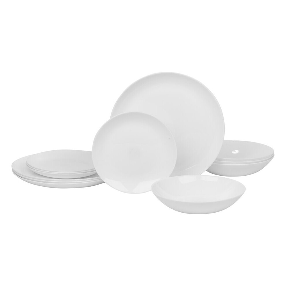 (Luna - Dinner, 12 piece) 12/24 White Glass Dinner Set Small Plate Soup Bowl