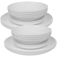 (Luna - Dinner, 24 piece) 12/24 White Glass Dinner Set Small Plate Soup Bowl