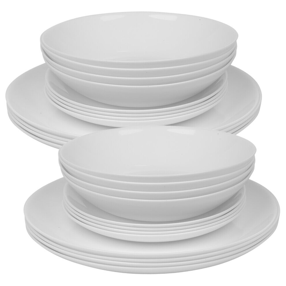 (Luna - Dinner, 24 piece) 12/24 White Glass Dinner Set Small Plate Soup Bowl