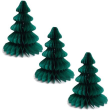Dark Green Christmas Tree Retro Paper Decoration 3pk