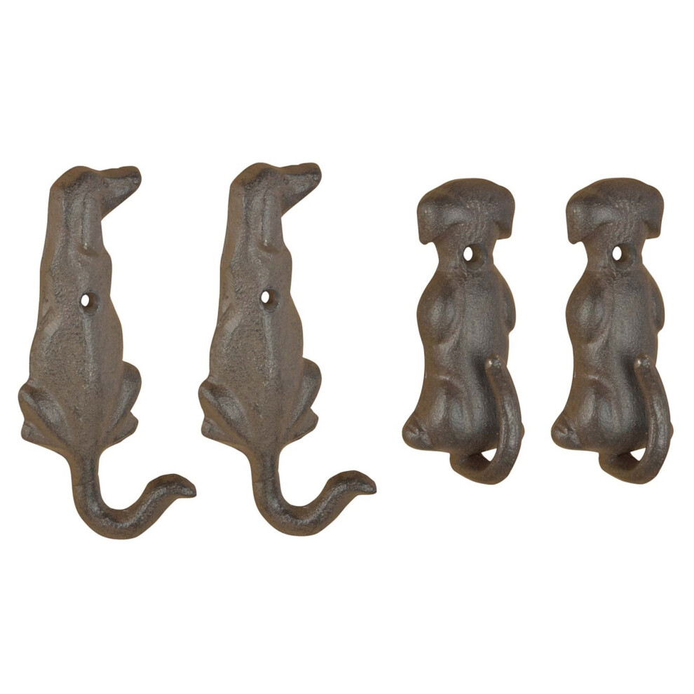 (Kit of 4 - 2 of each design) Cast Iron Dog Tail Hooks Indoor Outdoor Coat Lead Key Hangers-image-OPC-PFGFQJQ-NEW