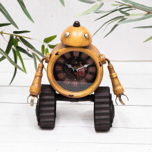 Yellow & Black Metal Industrial Robot Desk/Mantle Clock