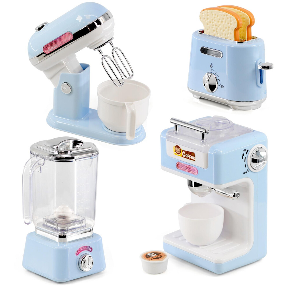 The Magic Toy Shop Kids Pretend Play Toys Kitchen Appliances Set Coffee Toaster Mixer Blender Food