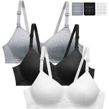 (Black White Dark Grey, 32) Teenager Girls Bra Pack Of 3 100% Cotton Sports Soft Bra Bralette Without Underwire Seamless Bustier Underwear Sports Underwear For 12-18 Years Childr