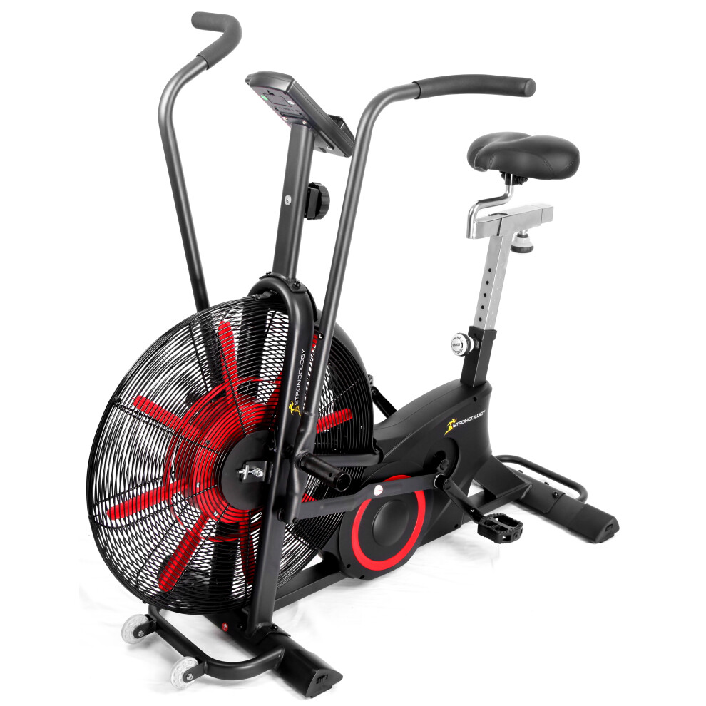 Strongology TITANIUM Assault Bike Adjustable Resistance Dual Belt Magnetic 24" Fan Professional Air Bike with Clear LCD Display