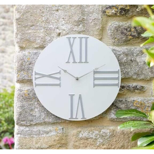 Light Grey Stone Effect Roman Numerals Weatherproof Garden Wall Clock