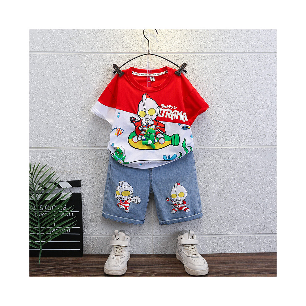 (Red, 120cm) Boys Ultraman Cute Summer Short Sleeve Outfit Comfortable Cotton Two Piece Set-image-OPC-PFGGD5X-NEW