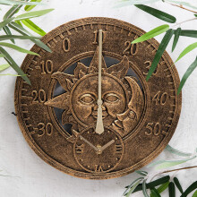 Sun & Moon Brushed Gold Indoor/Garden Wall Thermometer Clock