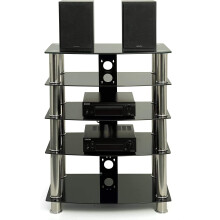 Homeology Galago 5-Shelf Premium Gloss Black Glass with Silver Legs AV Rack