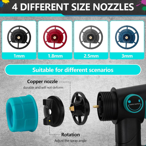 Cordless HVLP Paint Spray Gun with 4 Brass Nozzles and 3 Patterns for