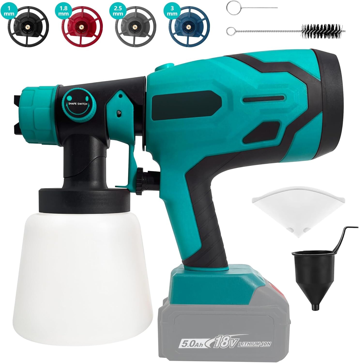 Cordless HVLP Paint Spray Gun with 4 Brass Nozzles and 3 Patterns for