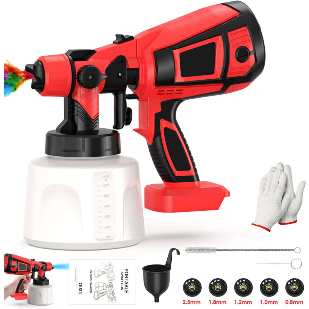 18-21V Battery Electric Spray Gun Detachable Fence Paint Sprayer with 5 Nozzles 1000ml Container for Indoor Outdoor Ceiling Wall